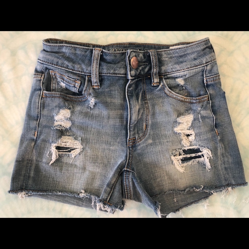 American Eagle hi-rise ripped denim shorts